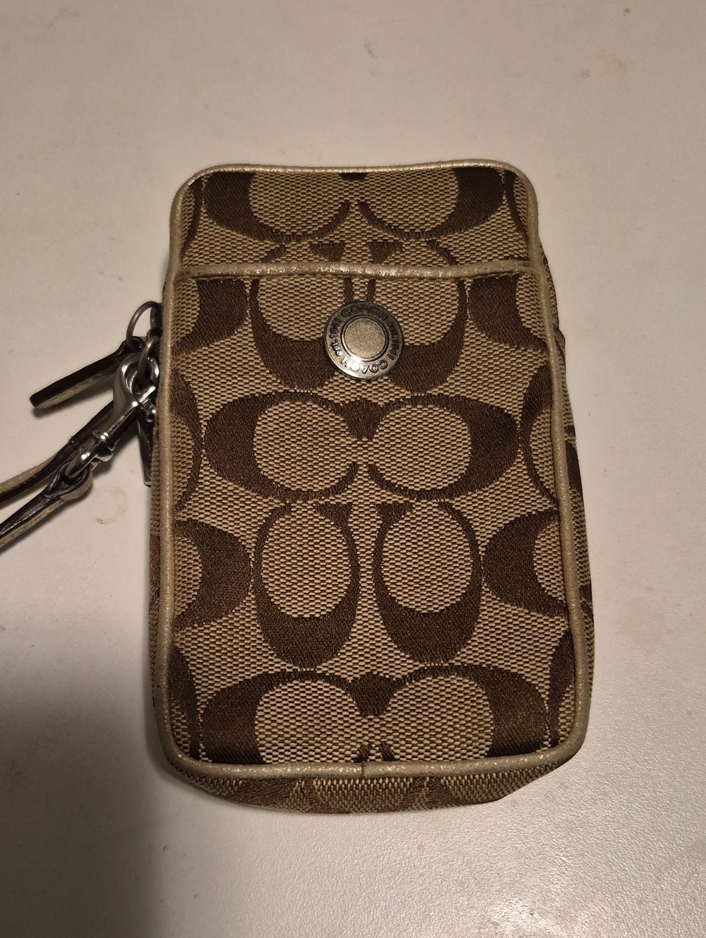 Coach Tan & Brown Signature Canvas Phone Wristlet